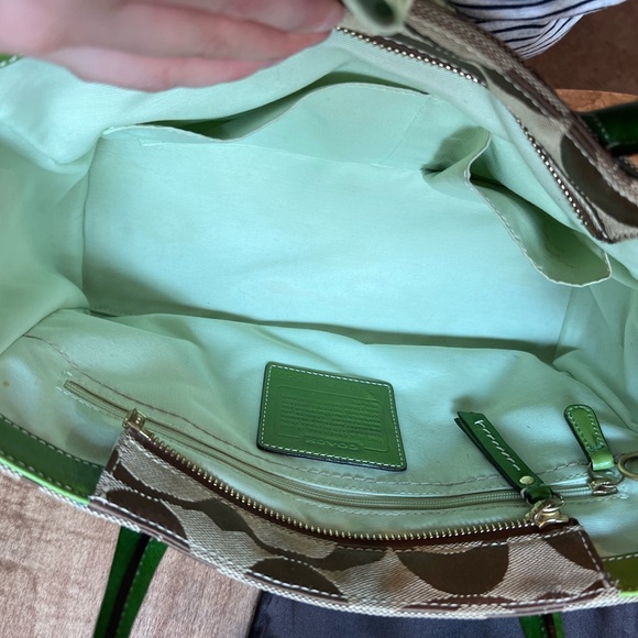 2008 Coach bag, tan with green leather trim, gently used - Picture 13 of 15